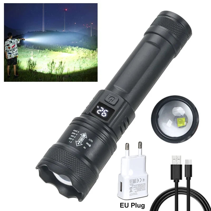 High Power LED Tactical Flashlight – 2000LM USB Rechargeable Camping & Emergency Torch