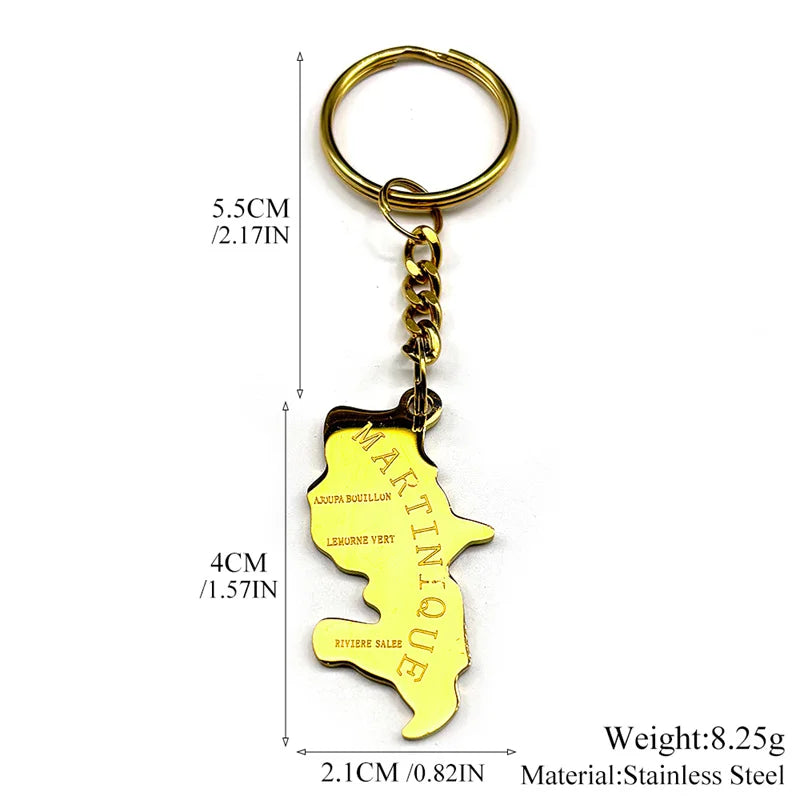 Fashion French Martinique Island Map City Keyring Stainless Steel Men Women Maps Jewelry Gift