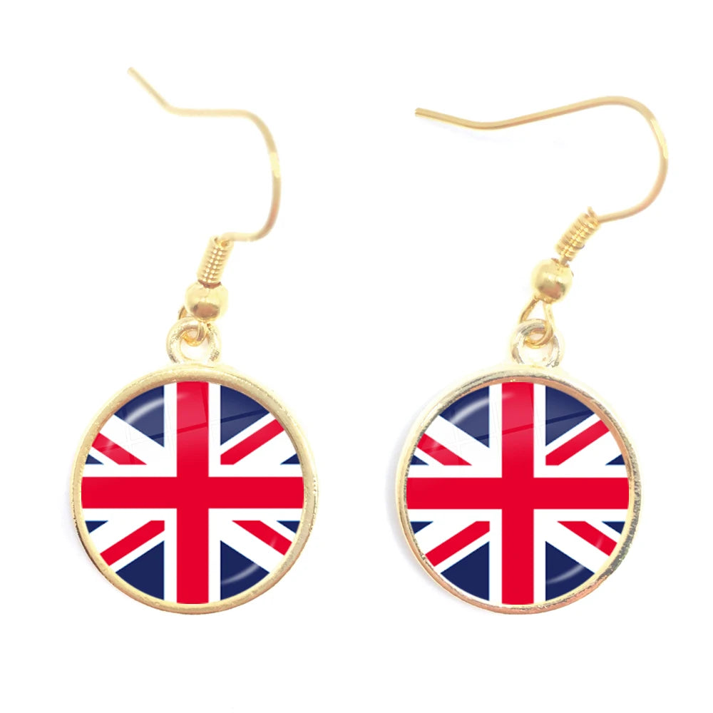 Trinidad,Sierra leone,Jamaica,Guyana,Ghana,UK,Libya,Estonia,India National Flag Glass Cabochon Drop Earrings Jewelry For Women