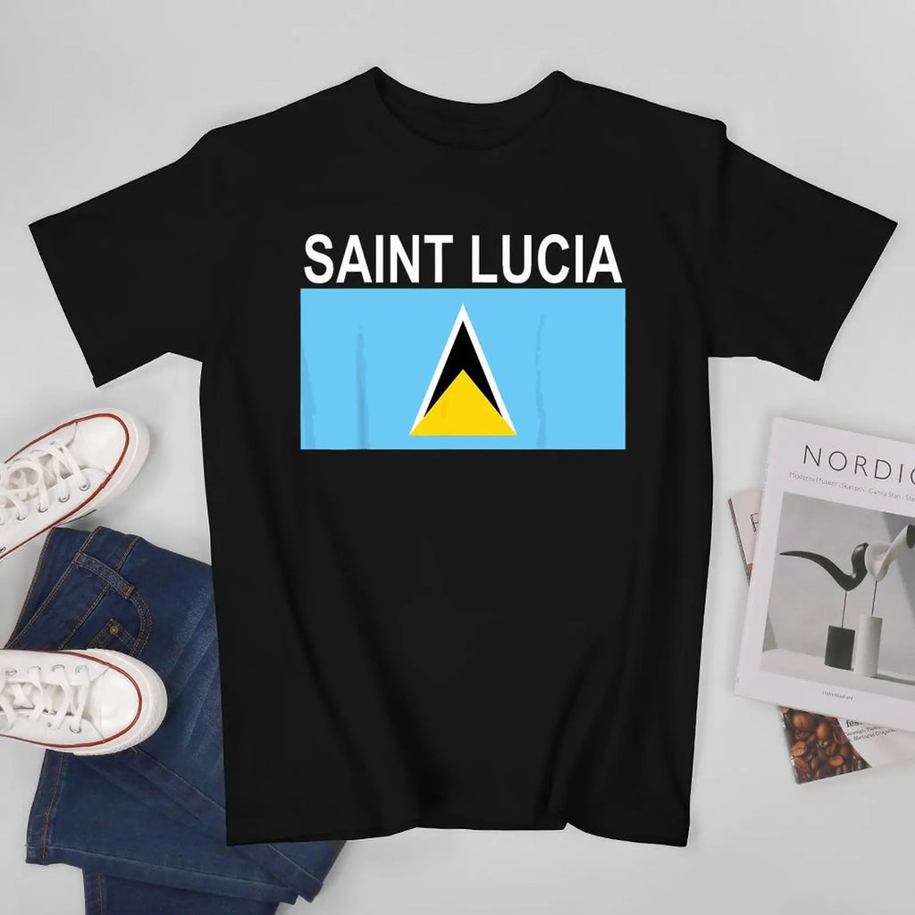 More Design Saint Lucia Flag Men Tshirt Tees T-Shirt O-neck T Shirts Women Boys Clothing 100% Cotton