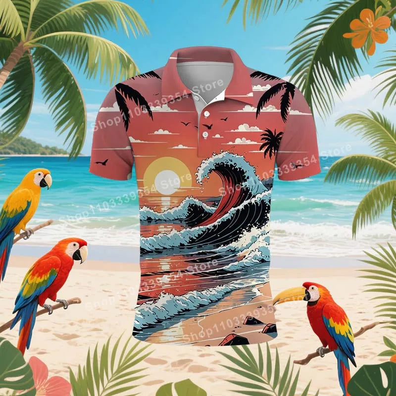 Coconut Grove Hawaiian Polo Shirt | Men's 3D Print Tropical Golf Shirt