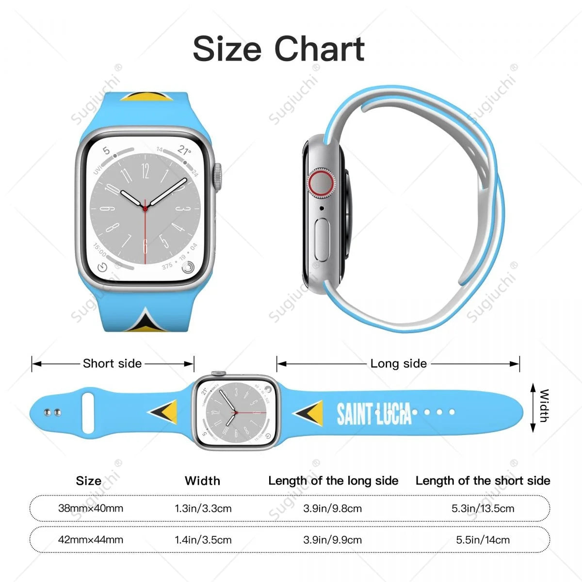 Unisex Saint Lucia Flag 3D Printing Sport Strap for Apple Watch Band Ultra 2 Silicone WatchBand for Iwatch Series 9 8 7 6 SE 5 4