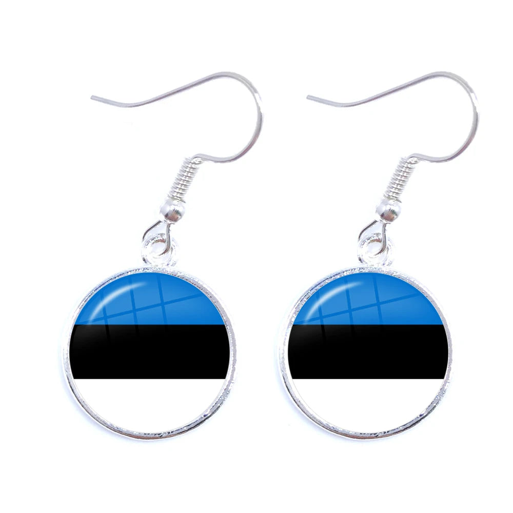 Trinidad,Sierra leone,Jamaica,Guyana,Ghana,UK,Libya,Estonia,India National Flag Glass Cabochon Drop Earrings Jewelry For Women