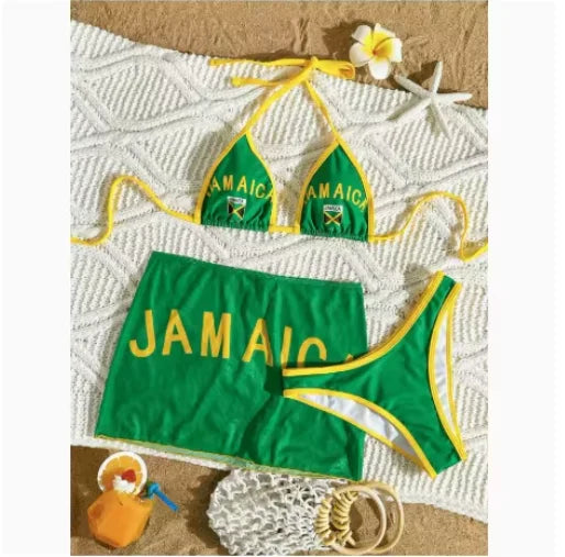 Jamaica Flag Three-Piece Bikini Set | Island Beachwear