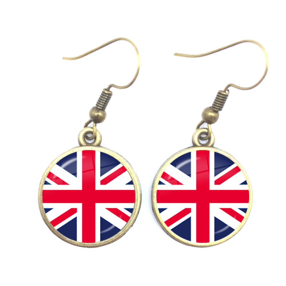 Trinidad,Sierra leone,Jamaica,Guyana,Ghana,UK,Libya,Estonia,India National Flag Glass Cabochon Drop Earrings Jewelry For Women