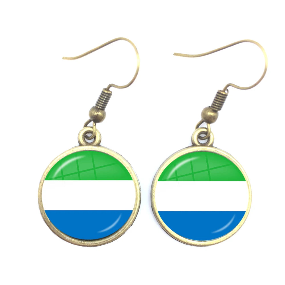 Trinidad,Sierra leone,Jamaica,Guyana,Ghana,UK,Libya,Estonia,India National Flag Glass Cabochon Drop Earrings Jewelry For Women