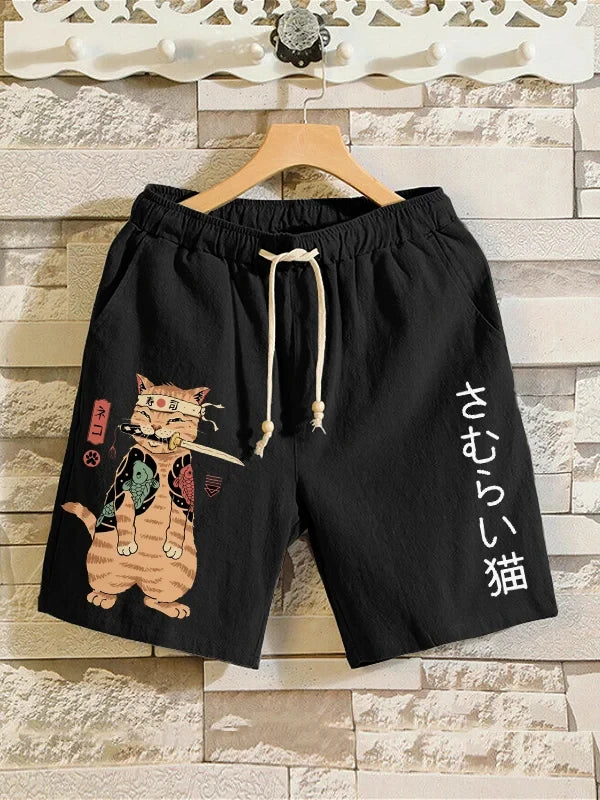 2025 Summer 3D Anime Japanese Samurai Cat Shorts Trunks Quick Dry Beach Swiming Shorts Women Men Hip Hop Short Pants Shorts 6xl