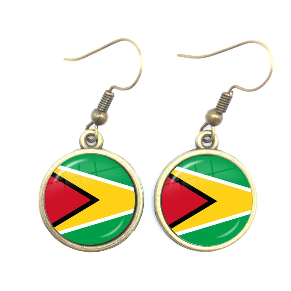 Trinidad,Sierra leone,Jamaica,Guyana,Ghana,UK,Libya,Estonia,India National Flag Glass Cabochon Drop Earrings Jewelry For Women