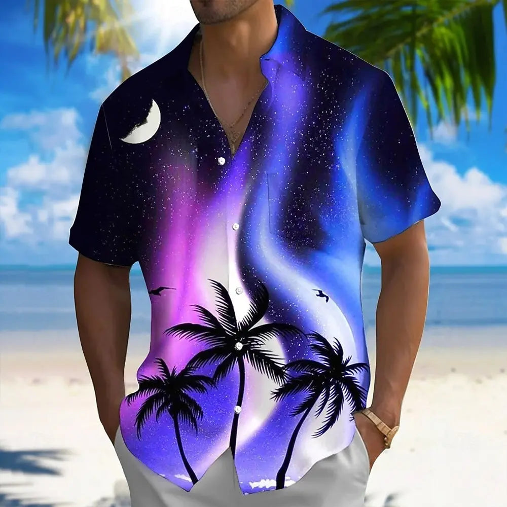 Men's Coconut Tree Ocean Tropical Plants Summer Hawaiian Shirt Button Up Shirt Aloha Shirt Short Sleeve Front One Pocket