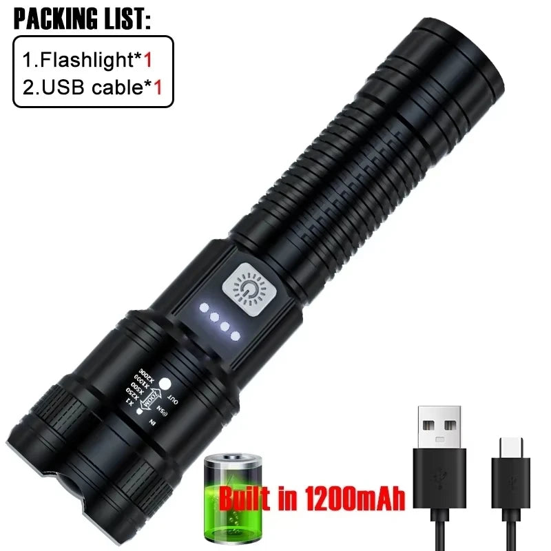 High Power LED Tactical Flashlight – 2000LM USB Rechargeable Camping & Emergency Torch