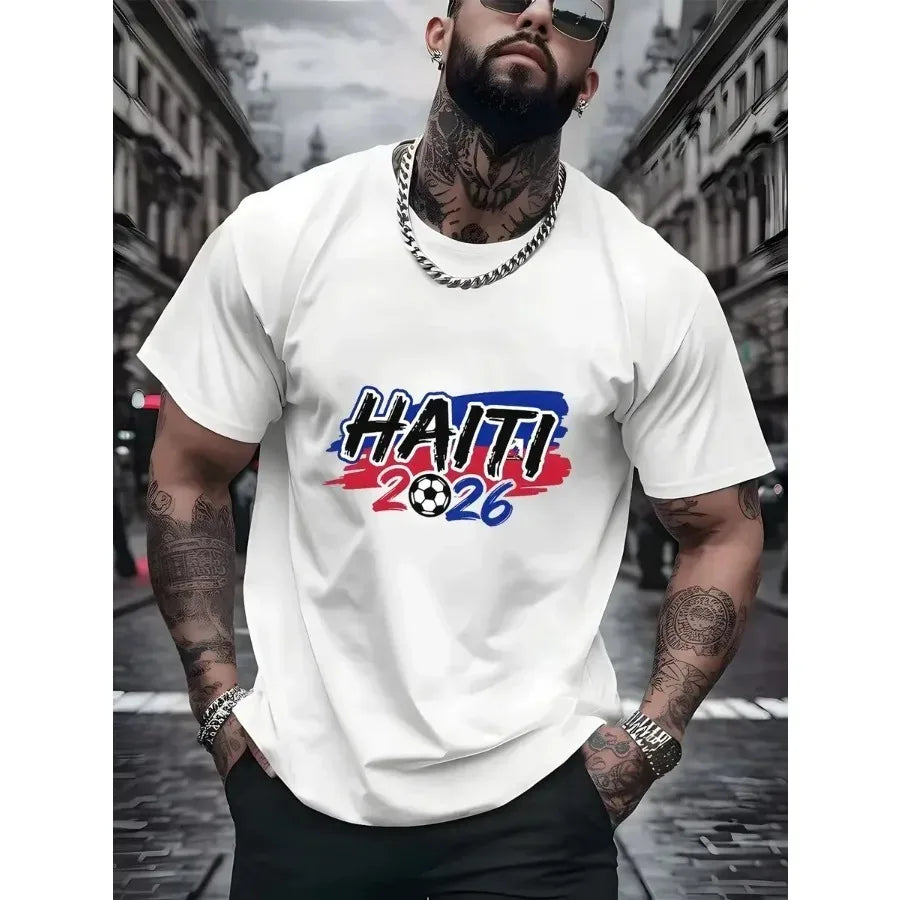 【New Arrival】Haiti 26 Soccer Graphic Tee Men Red Football Fan T-Shirt Caribbean Pride Sports Jersey Style Summer Top