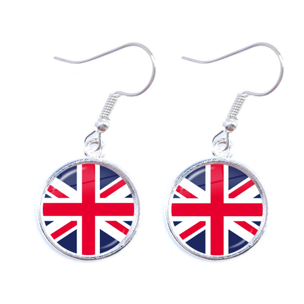 Trinidad,Sierra leone,Jamaica,Guyana,Ghana,UK,Libya,Estonia,India National Flag Glass Cabochon Drop Earrings Jewelry For Women