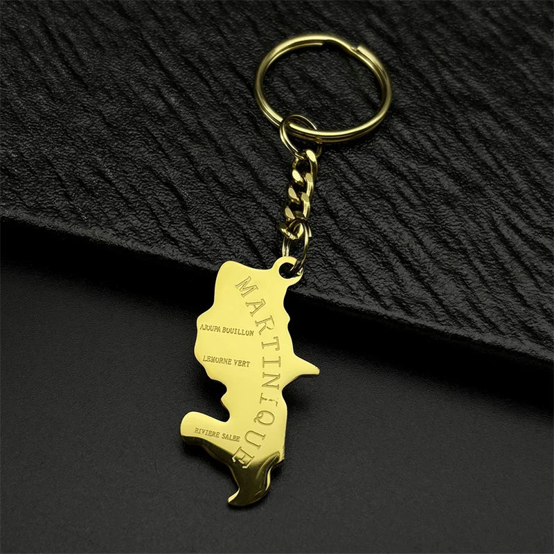 Fashion French Martinique Island Map City Keyring Stainless Steel Men Women Maps Jewelry Gift