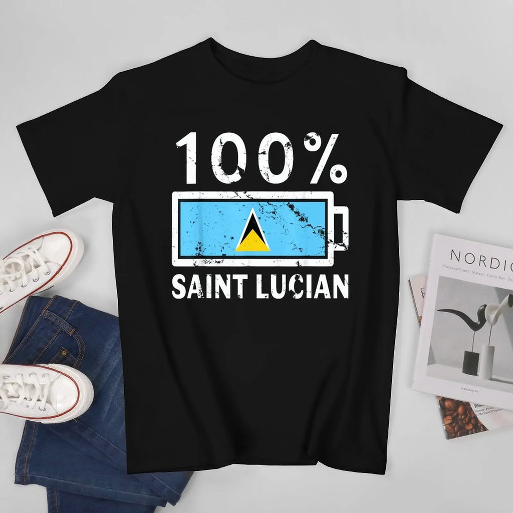 More Design Saint Lucia Flag Men Tshirt Tees T-Shirt O-neck T Shirts Women Boys Clothing 100% Cotton