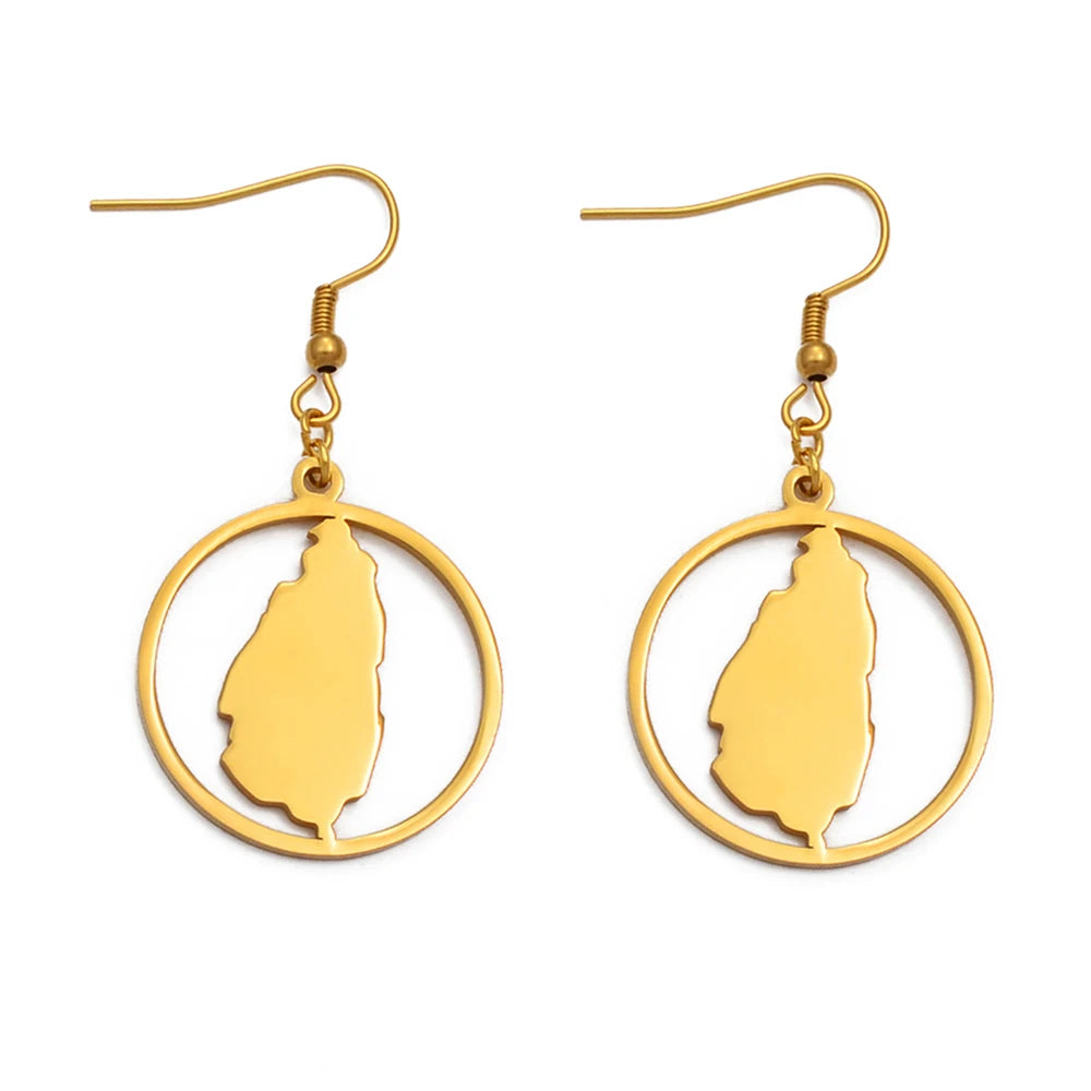 Anniyo Gold Color Saint Lucia Map Earrings for Women/, st. lucia Maps Jewelry Patriotic s #031421
