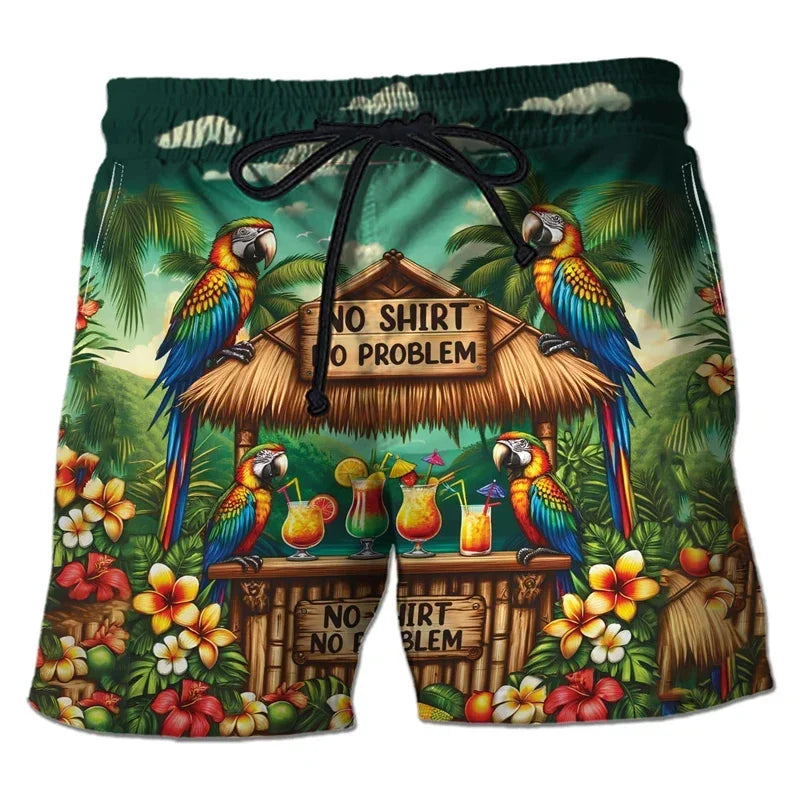 Parrot Toucan 3D Print Short Pants for Men Tropical Plants Pattern Hawaiian Beach Shorts Surf Board Shorts Quick Dry Swim Trunks