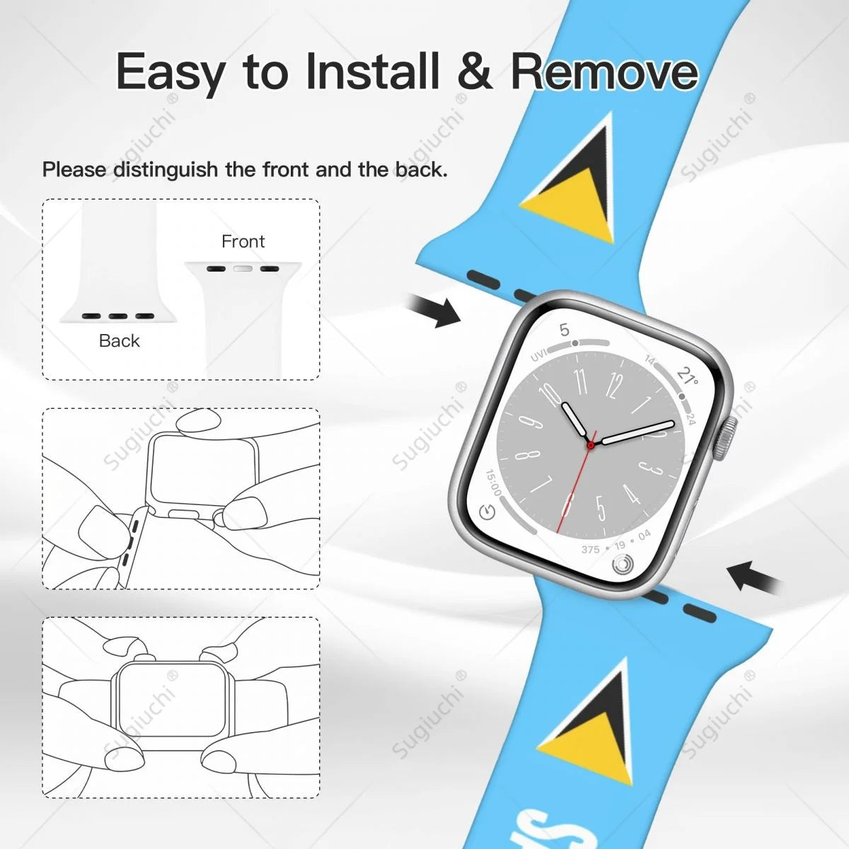 Unisex Saint Lucia Flag 3D Printing Sport Strap for Apple Watch Band Ultra 2 Silicone WatchBand for Iwatch Series 9 8 7 6 SE 5 4