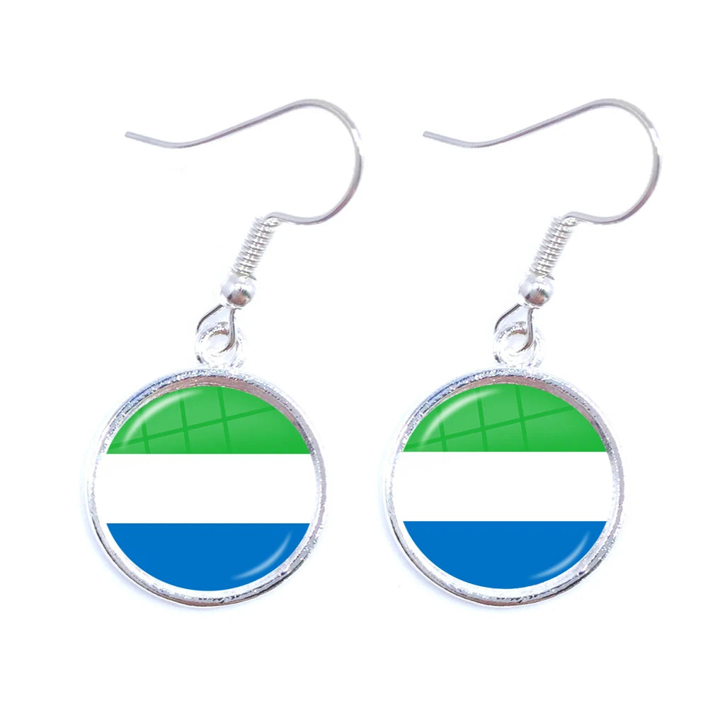 Trinidad,Sierra leone,Jamaica,Guyana,Ghana,UK,Libya,Estonia,India National Flag Glass Cabochon Drop Earrings Jewelry For Women