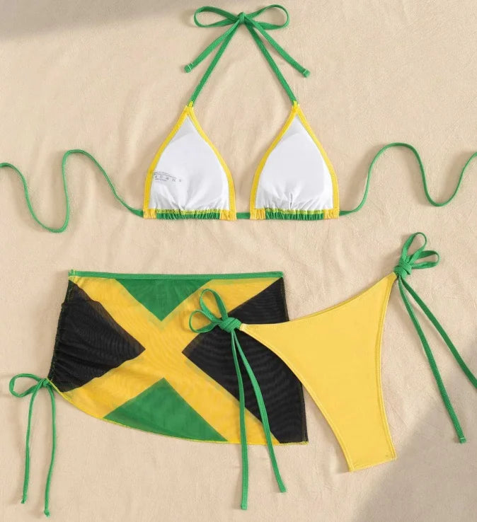 2026 Elegant Three-piece Jamaica Flag Bikini Set Women's Beachwear Separate Swimsuit Beach Fashion Female Swimwear