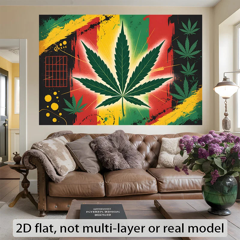 Rasta Weed Leaf Wall Tapestry Reggae Music Art Print Red Yellow Green Black Background Hanging Blanket For Smoking Room Man Cave
