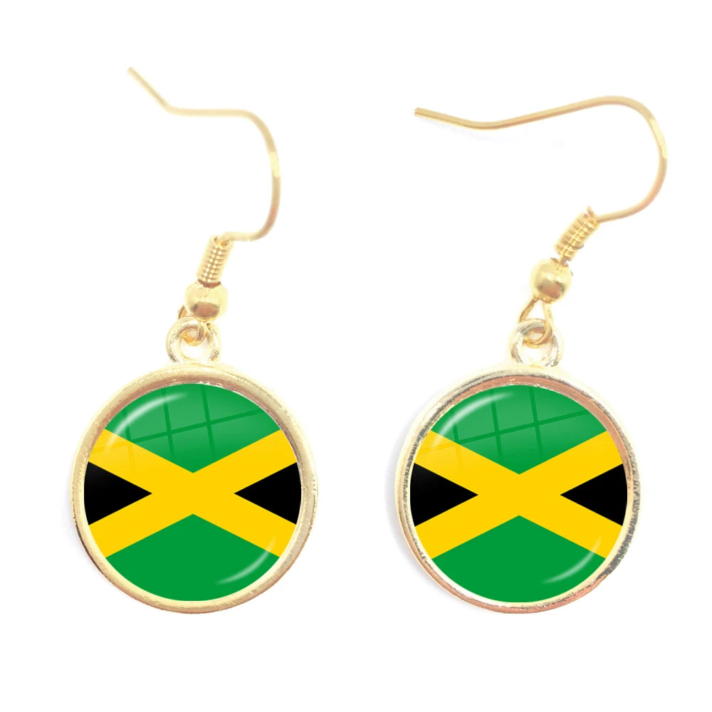 Trinidad,Sierra leone,Jamaica,Guyana,Ghana,UK,Libya,Estonia,India National Flag Glass Cabochon Drop Earrings Jewelry For Women