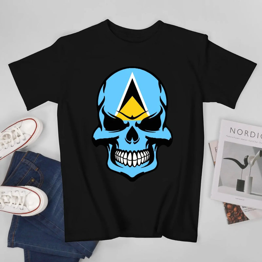 More Design Saint Lucia Flag Men Tshirt Tees T-Shirt O-neck T Shirts Women Boys Clothing 100% Cotton