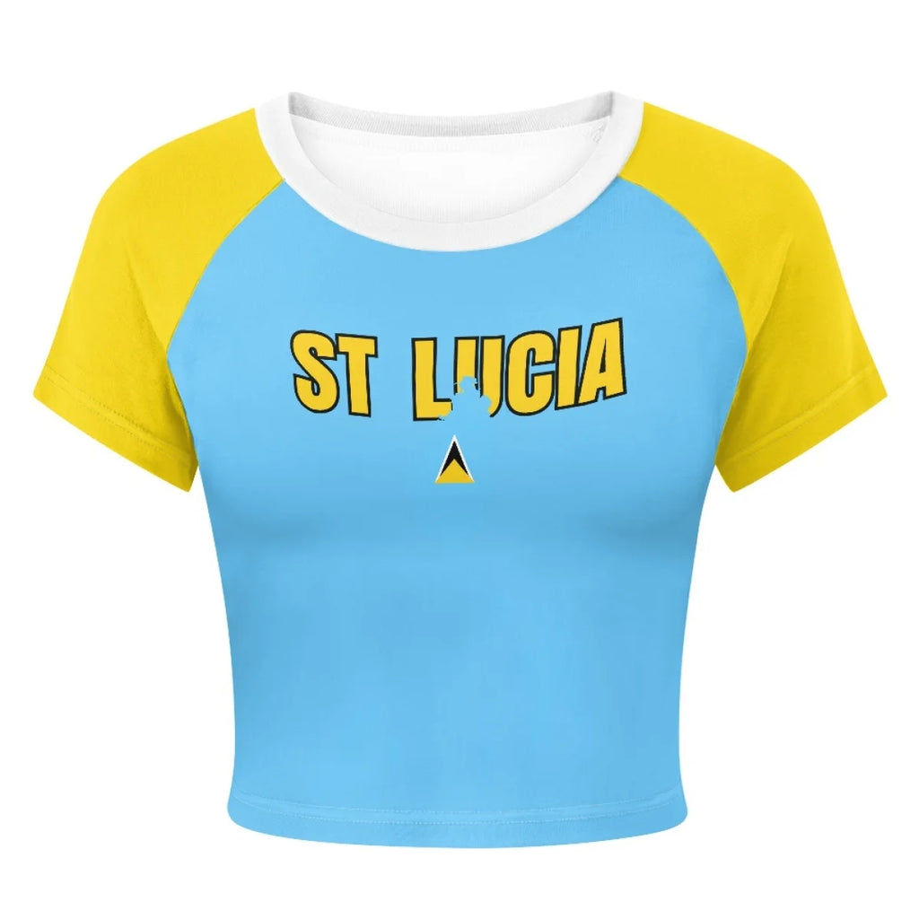 Patriotic Crewneck Carribean High Street Fashion Crop T Shirt Tops Custom St Lucia Saint Lucia Flag Y2K Hot Girl Baby Tee Top