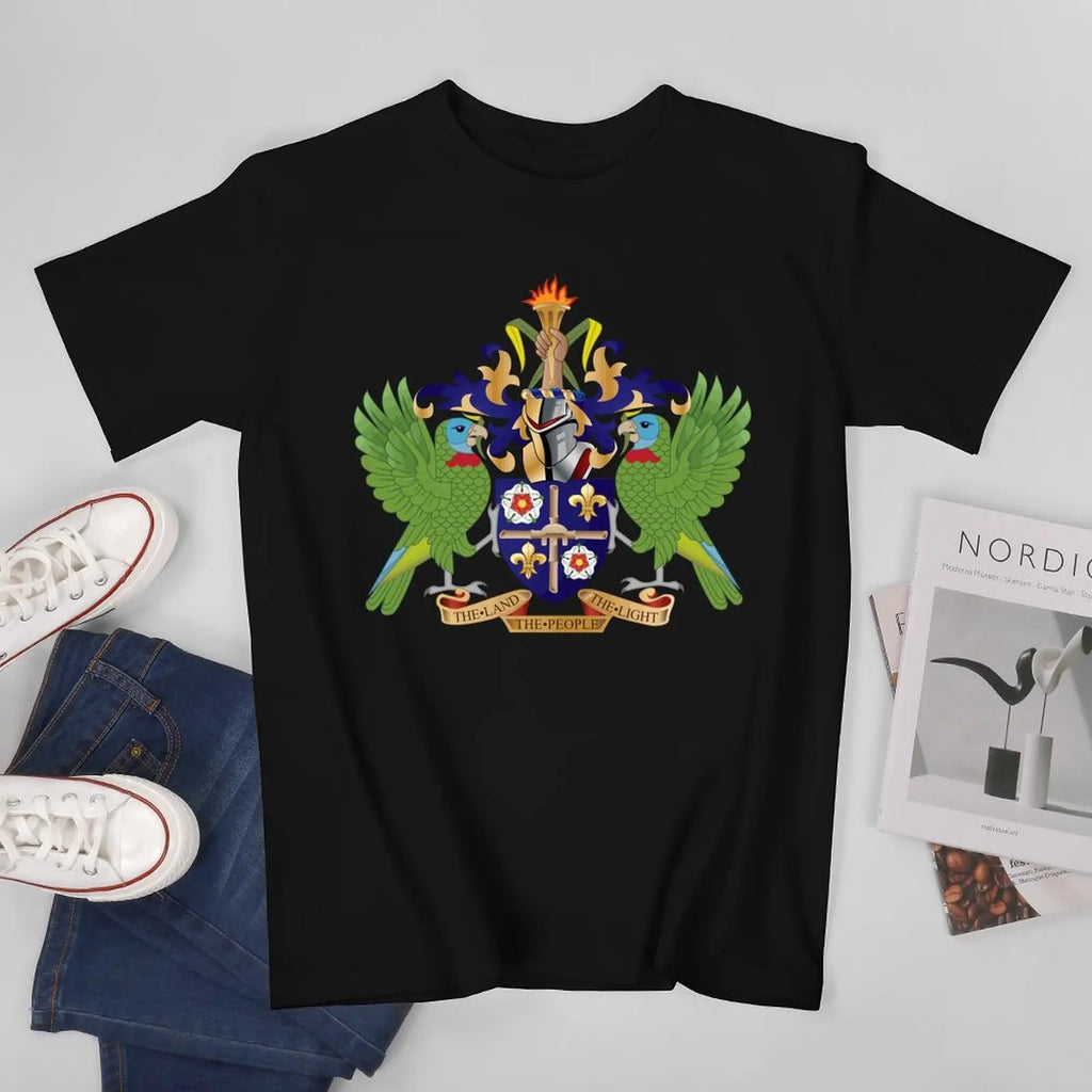 More Design Saint Lucia Flag Men Tshirt Tees T-Shirt O-neck T Shirts Women Boys Clothing 100% Cotton