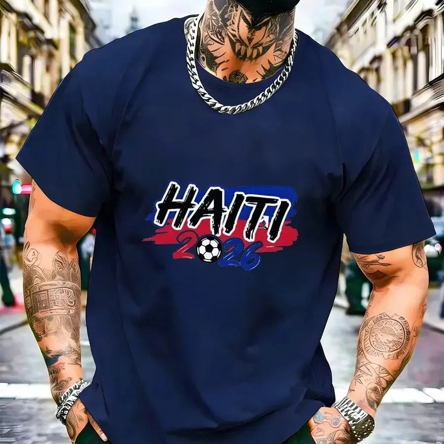【New Arrival】Haiti 26 Soccer Graphic Tee Men Red Football Fan T-Shirt Caribbean Pride Sports Jersey Style Summer Top
