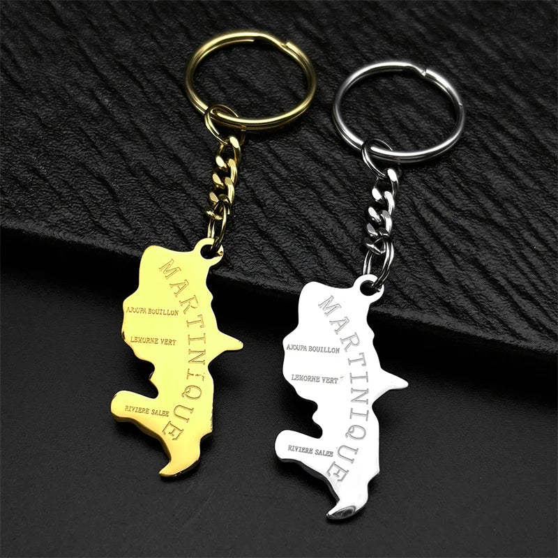 Fashion French Martinique Island Map City Keyring Stainless Steel Men Women Maps Jewelry Gift