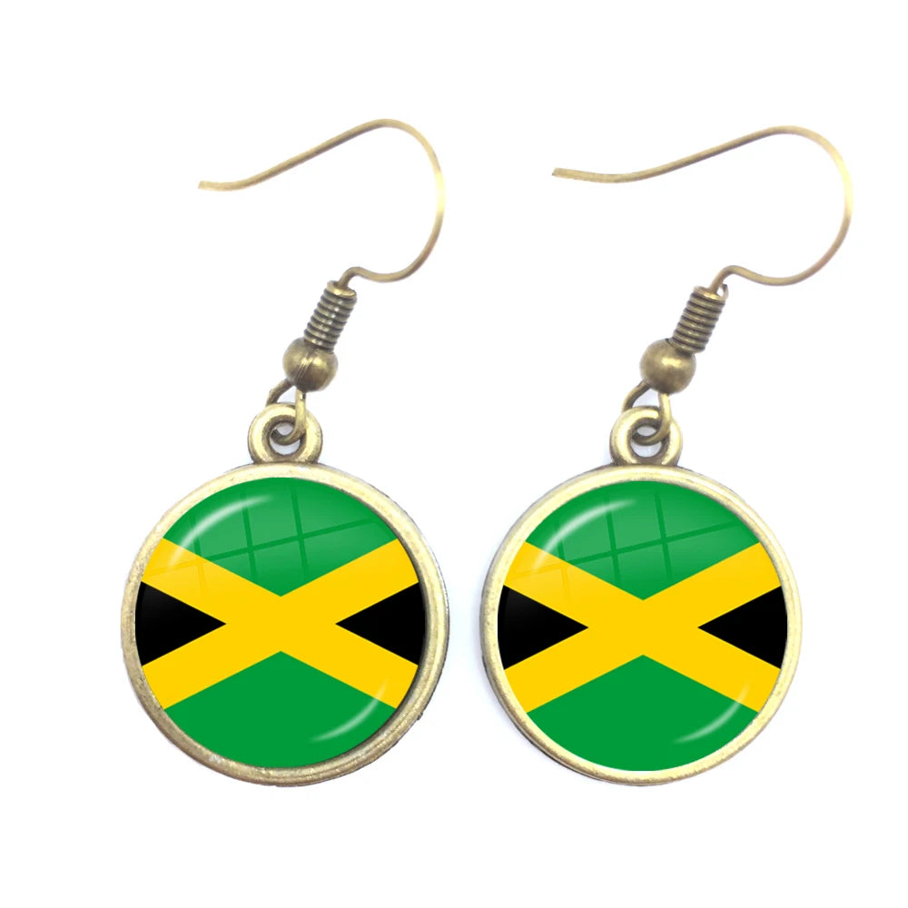 Trinidad,Sierra leone,Jamaica,Guyana,Ghana,UK,Libya,Estonia,India National Flag Glass Cabochon Drop Earrings Jewelry For Women
