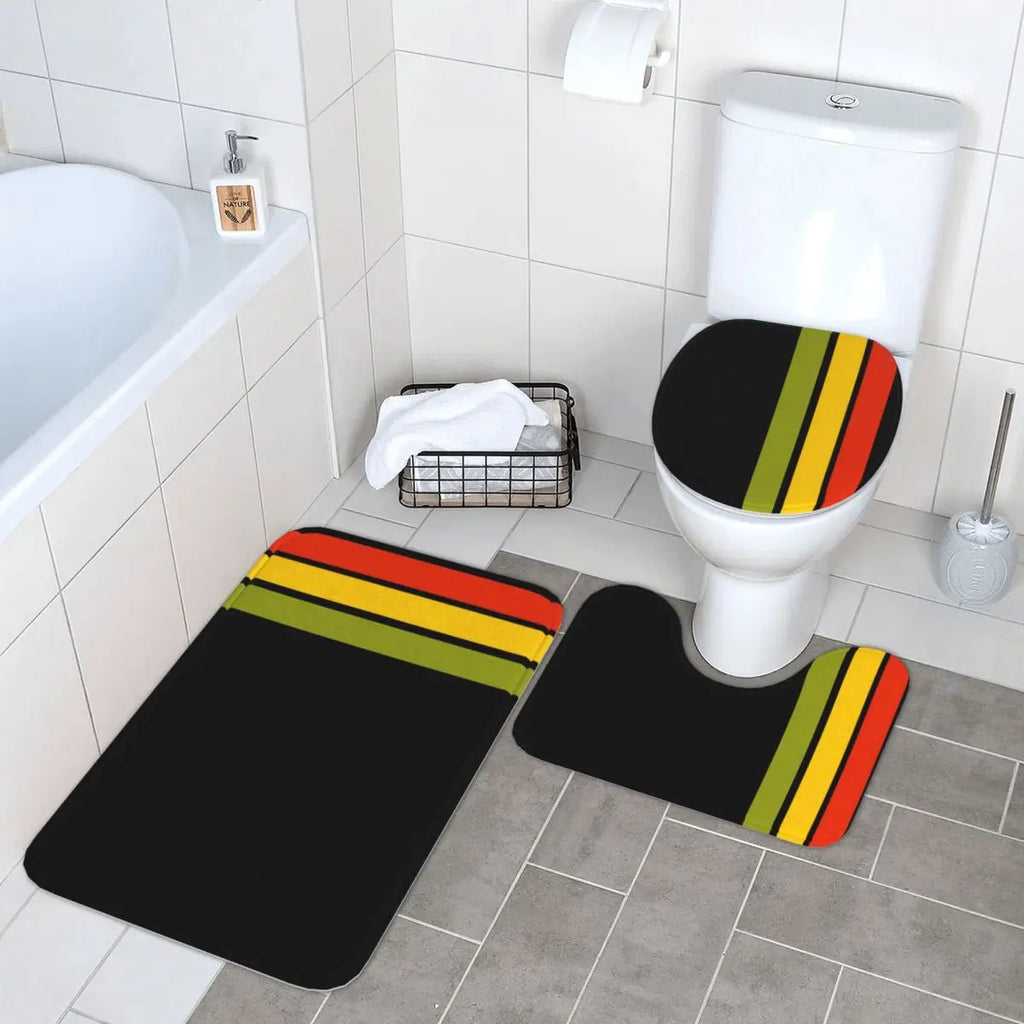 Rasta Lion Stripe 3 3 Pcs Bath Mat Bathroom Set Toilet Lid Cover Home Decor Non-Slip Carpet Floor Rug
