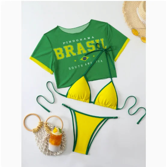 Jamaica Flag Three-Piece Bikini Set | Island Beachwear