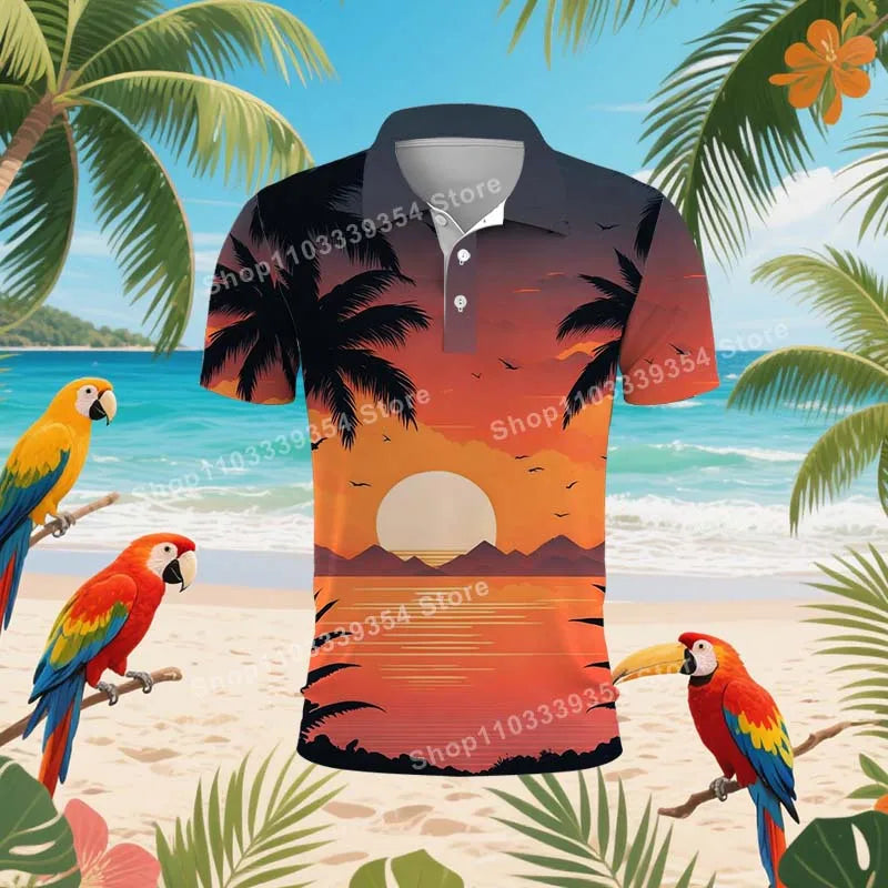 Coconut Grove Hawaiian Polo Shirt | Men's 3D Print Tropical Golf Shirt