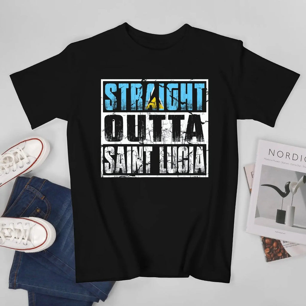 More Design Saint Lucia Flag Men Tshirt Tees T-Shirt O-neck T Shirts Women Boys Clothing 100% Cotton