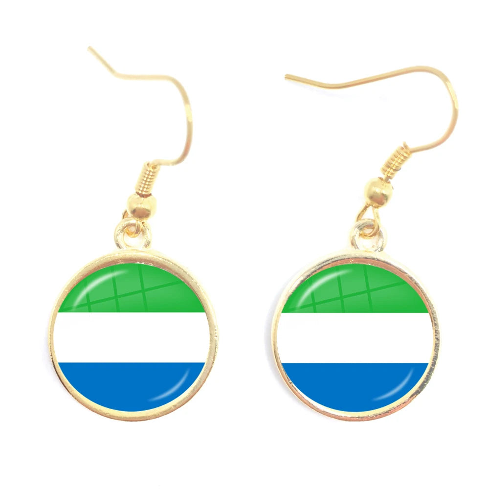 Trinidad,Sierra leone,Jamaica,Guyana,Ghana,UK,Libya,Estonia,India National Flag Glass Cabochon Drop Earrings Jewelry For Women
