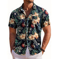 Men Shirt Fashion Hawaiian Botanical Floral Print Lapel Short Sleeve Shirt Woven Regular Fit Summer Seaside Daily Top