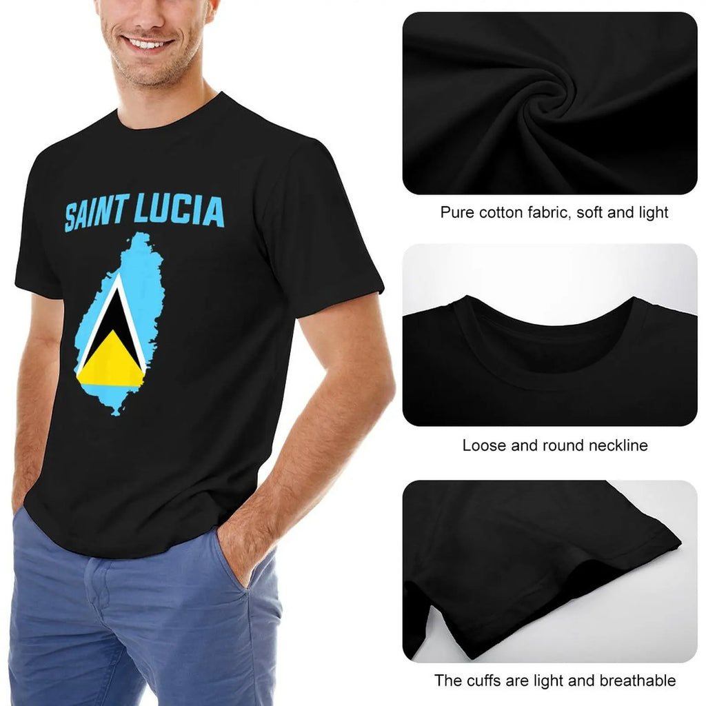 More Design Saint Lucia Flag Men Tshirt Tees T-Shirt O-neck T Shirts Women Boys Clothing 100% Cotton