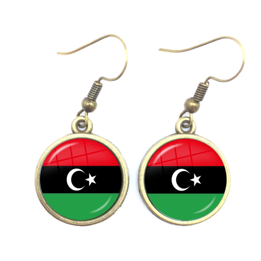 Trinidad,Sierra leone,Jamaica,Guyana,Ghana,UK,Libya,Estonia,India National Flag Glass Cabochon Drop Earrings Jewelry For Women