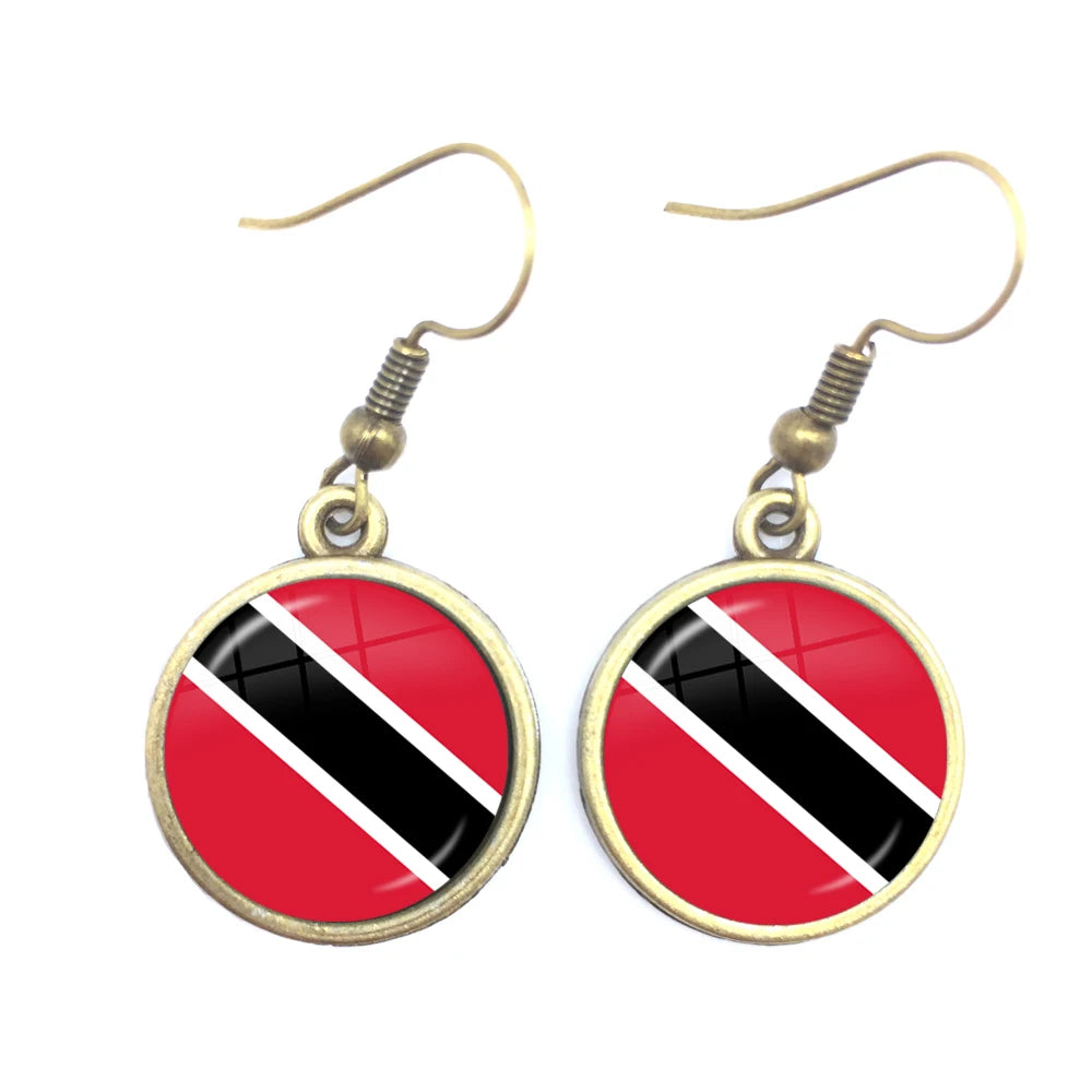 Trinidad,Sierra leone,Jamaica,Guyana,Ghana,UK,Libya,Estonia,India National Flag Glass Cabochon Drop Earrings Jewelry For Women