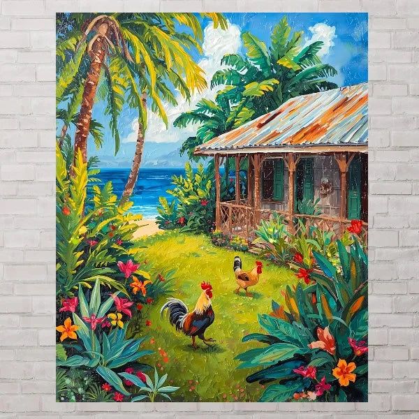 Tropical Island Botanical Canvas Print – Caribbean Wall Art