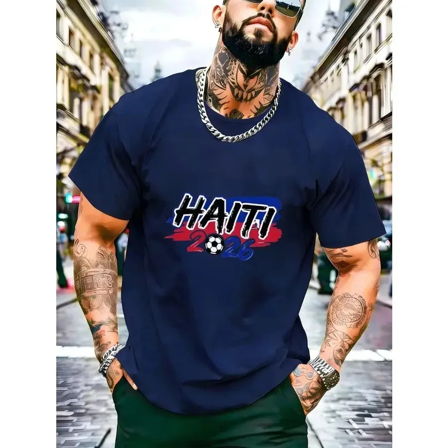 【New Arrival】Haiti 26 Soccer Graphic Tee Men Red Football Fan T-Shirt Caribbean Pride Sports Jersey Style Summer Top