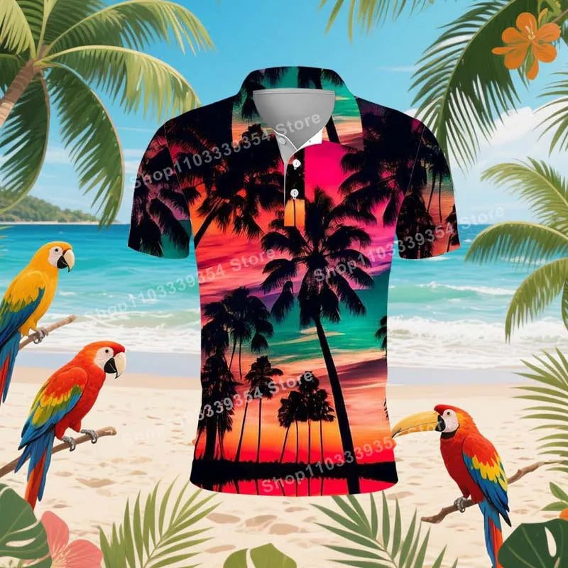 Coconut Grove Hawaiian Polo Shirt | Men's 3D Print Tropical Golf Shirt