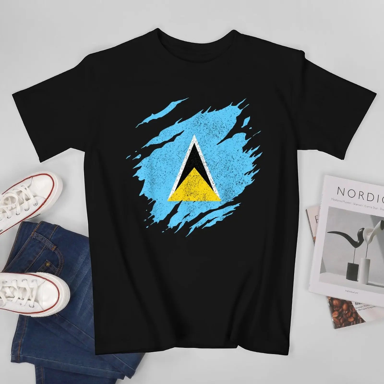 More Design Saint Lucia Flag Men Tshirt Tees T-Shirt O-neck T Shirts Women Boys Clothing 100% Cotton