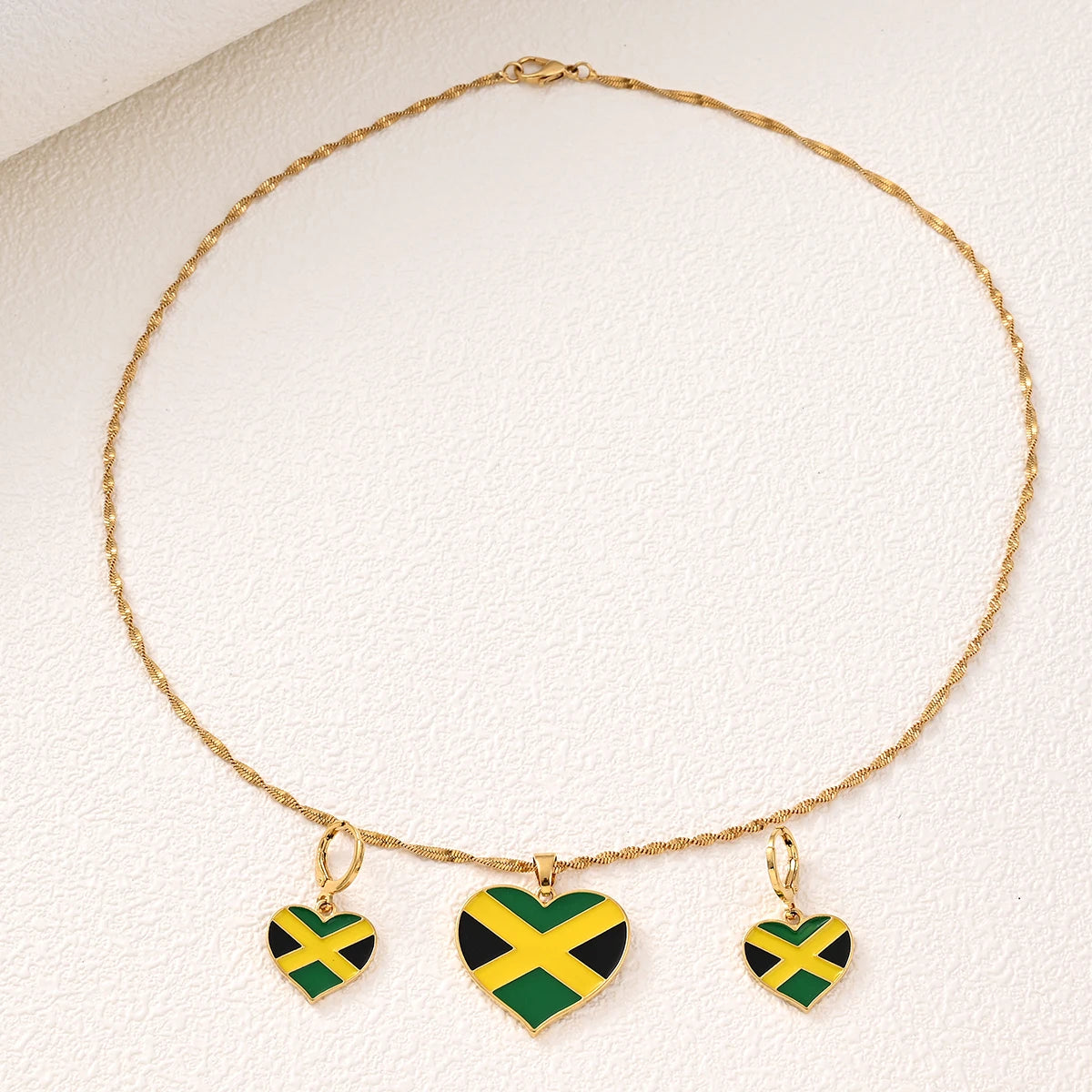 Jamaica Flag Heart Pendant Necklaces and Earrings for Women Girls,I Love My Country,National Day