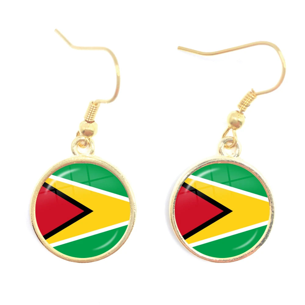 Trinidad,Sierra leone,Jamaica,Guyana,Ghana,UK,Libya,Estonia,India National Flag Glass Cabochon Drop Earrings Jewelry For Women