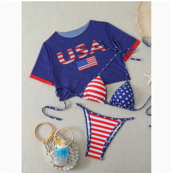 Jamaica Flag Three-Piece Bikini Set | Island Beachwear