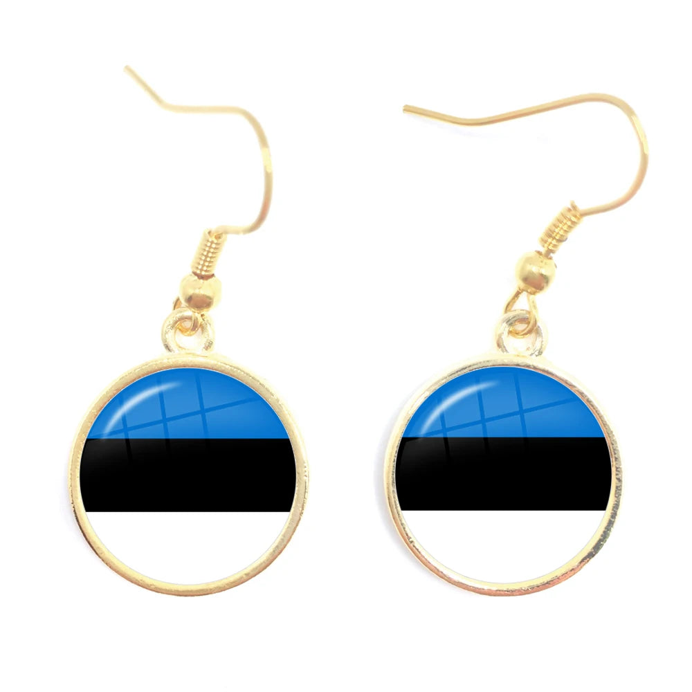 Trinidad,Sierra leone,Jamaica,Guyana,Ghana,UK,Libya,Estonia,India National Flag Glass Cabochon Drop Earrings Jewelry For Women