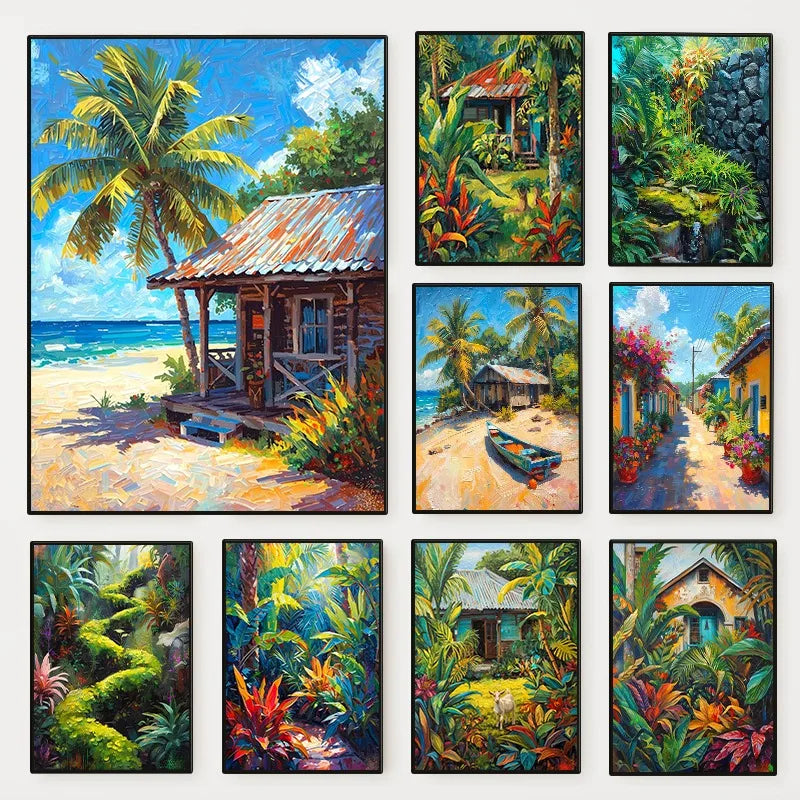 Tropical Island Botanical Canvas Print – Caribbean Wall Art