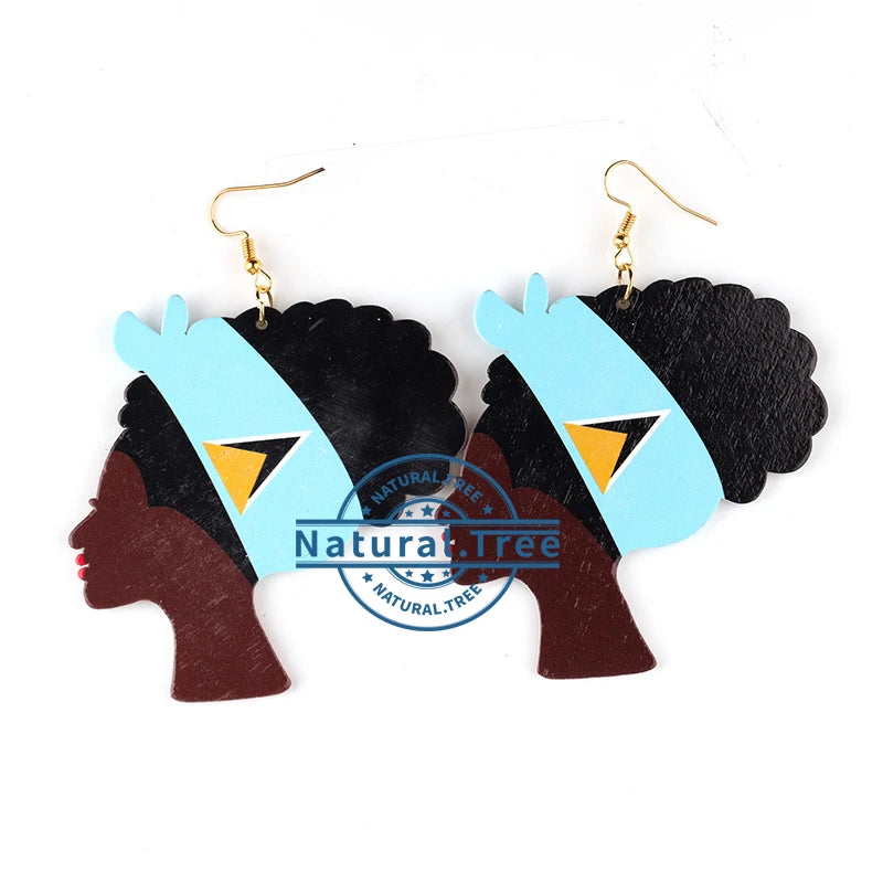 Newest St Lucia Flag Woman Wooden Earrings